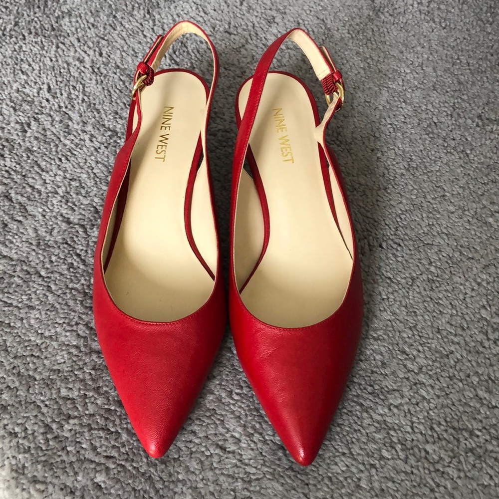 Nine West | 💯 Leather Kitten Heel Shoes 👠, Red
